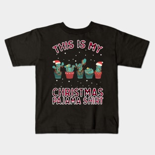 Christmas Succulent Shirt Gift Xmas Lights Cactus Pajamas Kids T-Shirt